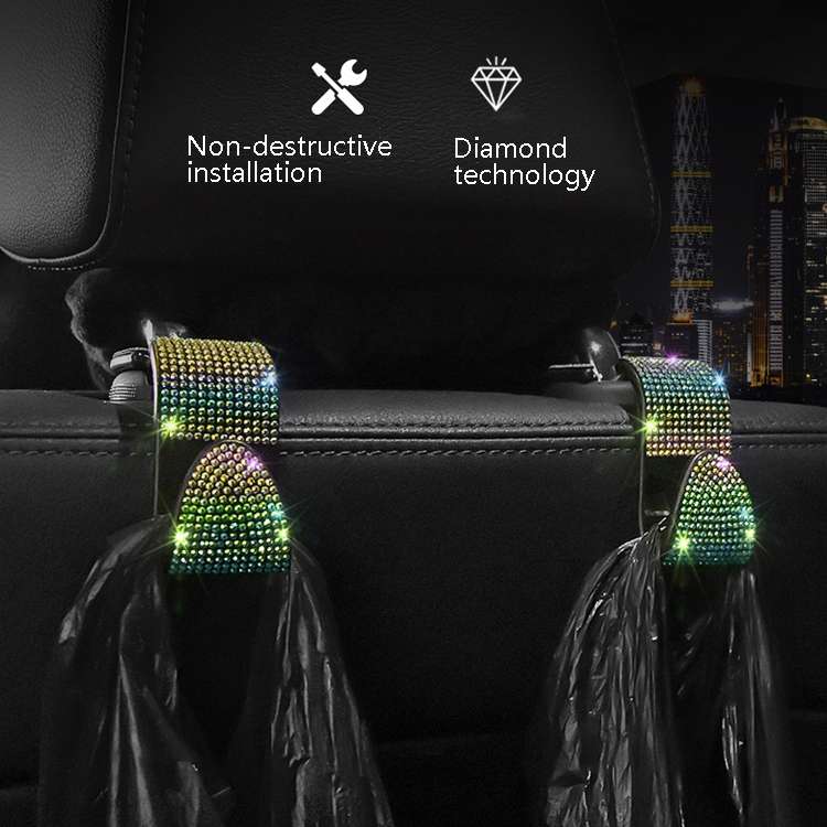 3 PCS Car Rear Seat Hooks Car Seats Multi-Function Diamond-Studded Hooks, Colour: Colorful Diamond