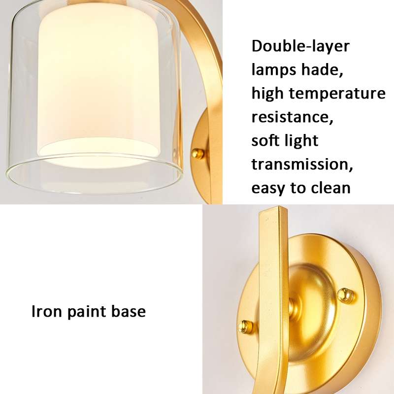 5W Warm Light Simple Bedroom Study Bedside Lamp LED Wall Lamp Creative Corridor Wall Lamp(2033 Gold)