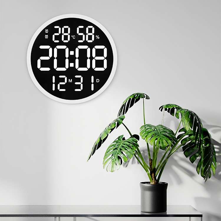6620 12 Inch LED Simple Wall Clock Living Room Round Silent Digital Temperature And Humidity Electro