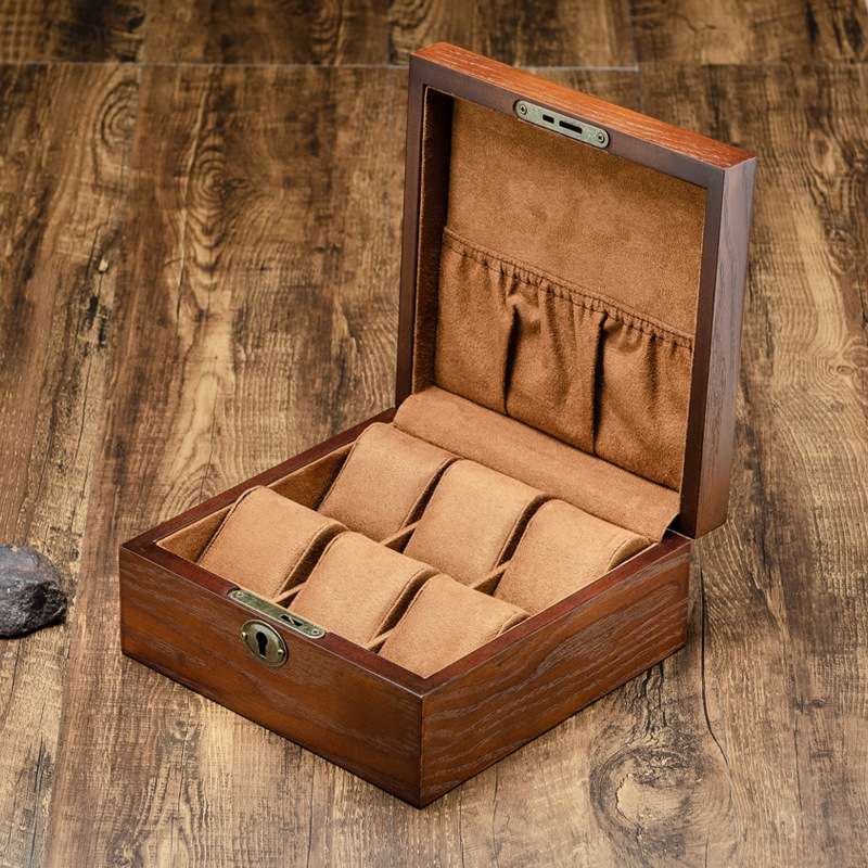 6 Slots Willow Watch Storage Box Jewelry Collection Display Box With Lock(Rectangle)