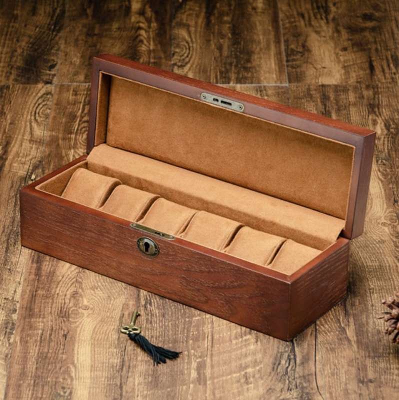 6 Slots Willow Watch Storage Box Jewelry Collection Display Box With Lock(Rectangle)