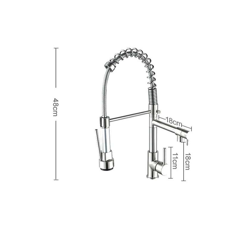 Copper And Nickel Brushed Double Outlet Spring Faucet Rotatable Kitchen Hot And Cold Water Faucet, S