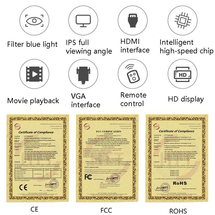 YB-700A-1 7 Inch 12/24V HD Car Monitor Display HDMI VGA AV Interface Home Computer Video Player Reso