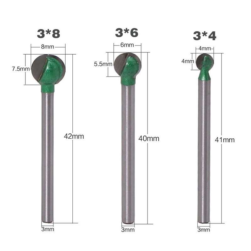 3 PCS/Set 3 Handle Spherical Carving Knife Woodworking Straight Handle Grinding Head