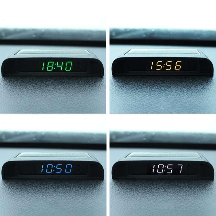 Solar Night Light Car Clock Automotive Electronic Clock Temperature Time+Date+Week+Temperature(Blue