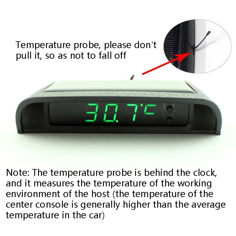Solar Night Light Car Clock Automotive Electronic Clock Temperature Time+Date+Week+Temperature(Blue