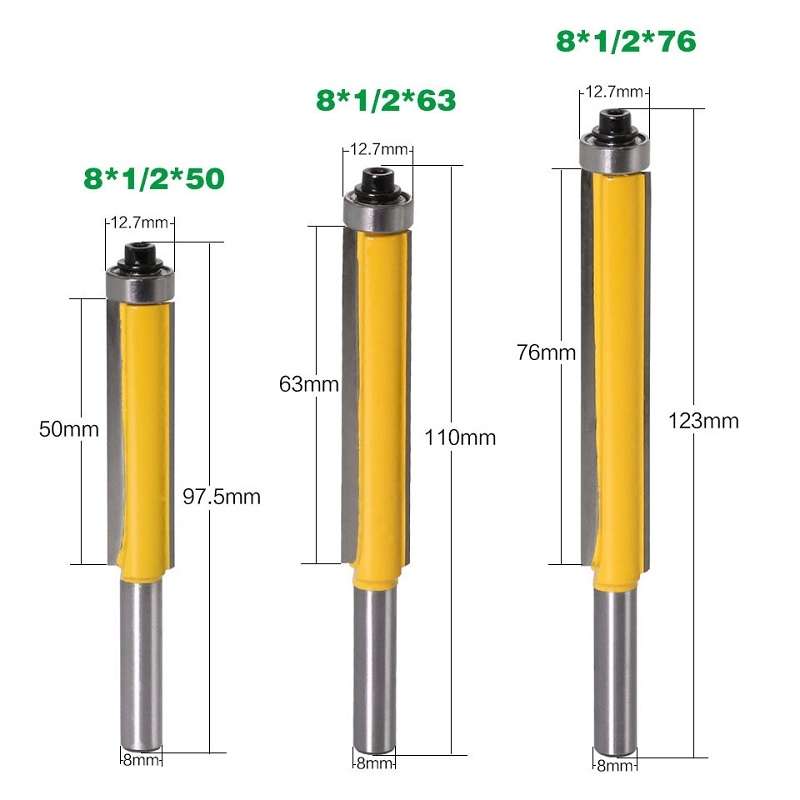 8-Handle Extended Trimming Cutter With Bearing Woodworking Line Milling Cutter, Specification: 3 PCS