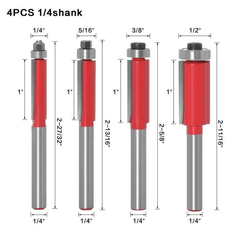 Woodworking Engraving Milling Cutter Trimming Machine Alloy Cutter Head, Model: 1/4mm Handle 4PCS/Se