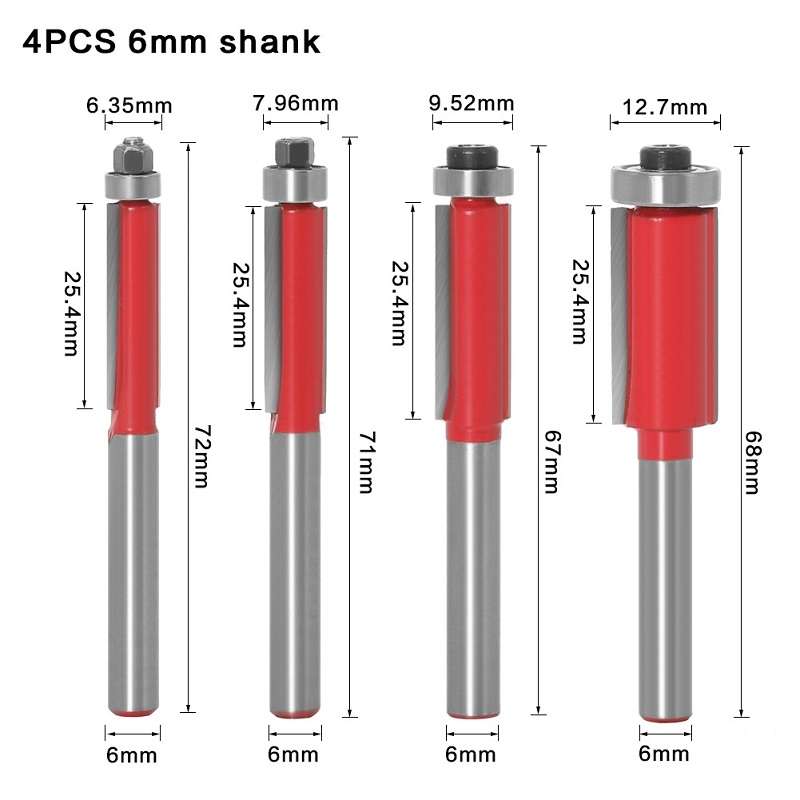 Woodworking Engraving Milling Cutter Trimming Machine Alloy Cutter Head, Model: 6mm Handle 4PCS/Set