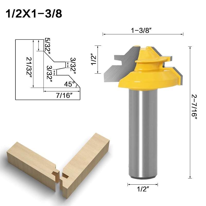 Woodworking Engraving Machine Milling Cutter 45 Degree Jointing Knife, Model: 1/2x1-3/8mm