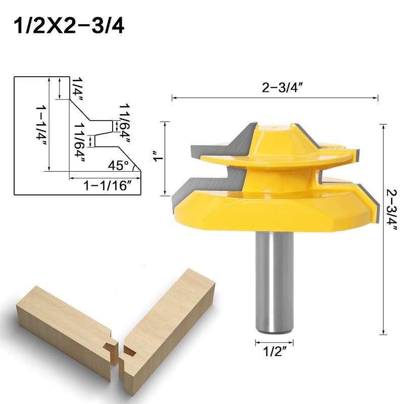 Woodworking Engraving Machine Milling Cutter 45 Degree Jointing Knife, Model: 1/2x2-3/4mm