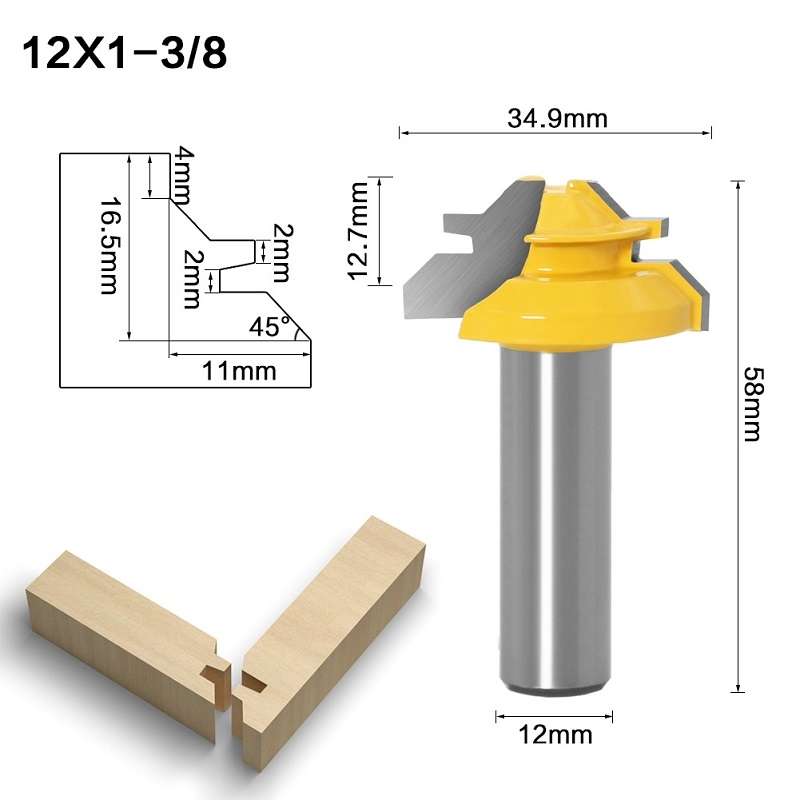 Woodworking Engraving Machine Milling Cutter 45 Degree Jointing Knife, Model: 12x1-3/8mm