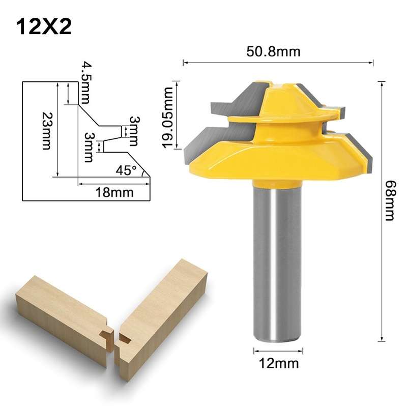 Woodworking Engraving Machine Milling Cutter 45 Degree Jointing Knife, Model: 12x2mm