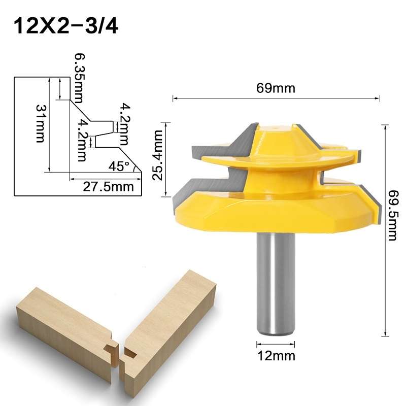 Woodworking Engraving Machine Milling Cutter 45 Degree Jointing Knife, Model: 12x2-3/4mm