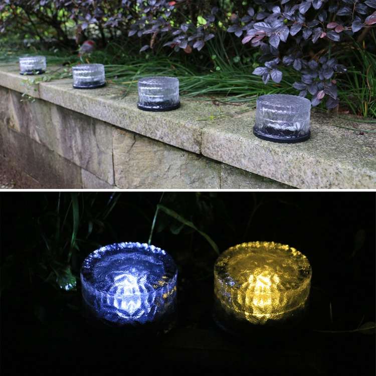 Outdoor Solar Buried Lamp Round Glass Floor Street Light Garden Ice Brick Waterproof Lamp(White Ligh
