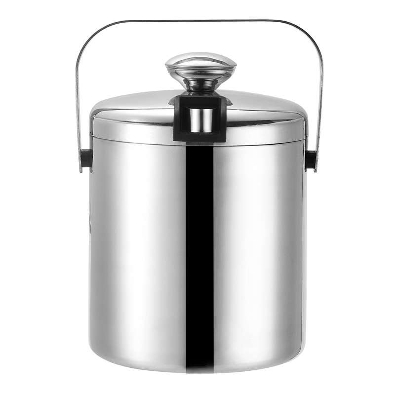 304 Stainless Steel Ice Bucket Double-Layer Hollow Bar Beer Wine Barrel With Ice Clip, Capacity: 1.3