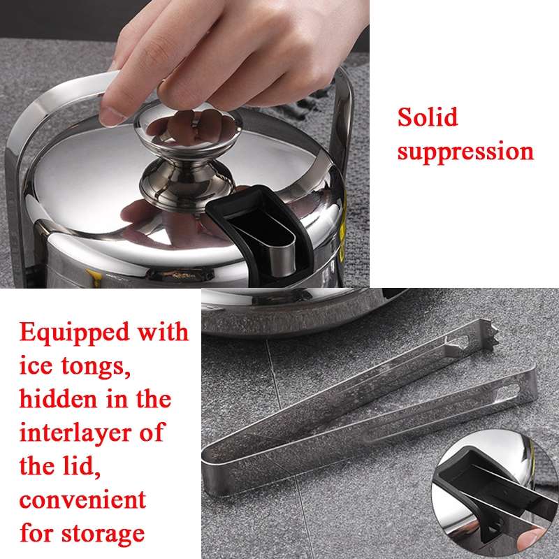 304 Stainless Steel Ice Bucket Double-Layer Hollow Bar Beer Wine Barrel With Ice Clip, Capacity: 1.3