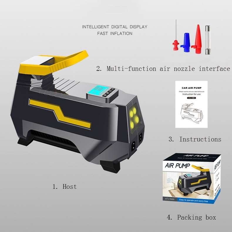 Multifunctional Vehicle-Mounted High-Power Digital Display LED Lighting Air Pump EU Plug, Spec: Car