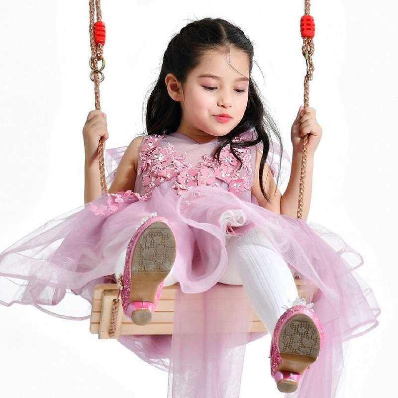 Adult Children Indoor Outdoor Wooden Swing Four Plank Swing,Random Color DeliveryRed)