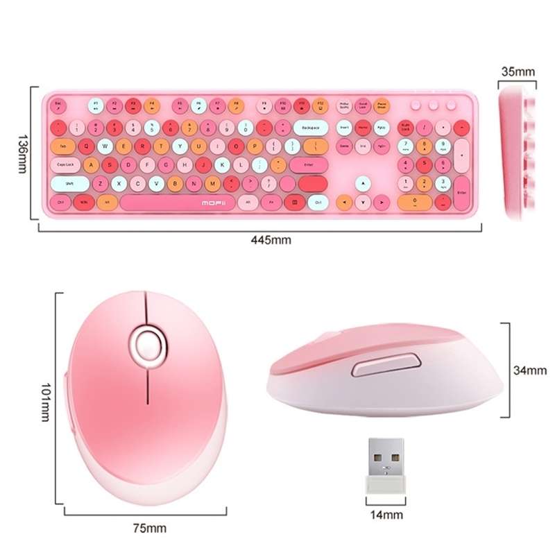 Mofii Sweet Wireless Keyboard And Mouse Set Girls Punk Keyboard Office Set, Colour: Purple Mixed Ver