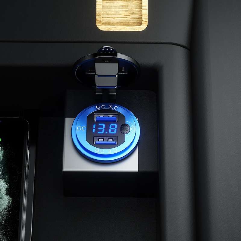 Aluminum Alloy Double QC3.0 Fast Charge With Button Switch Car USB Charger Waterproof Car Charger Sp
