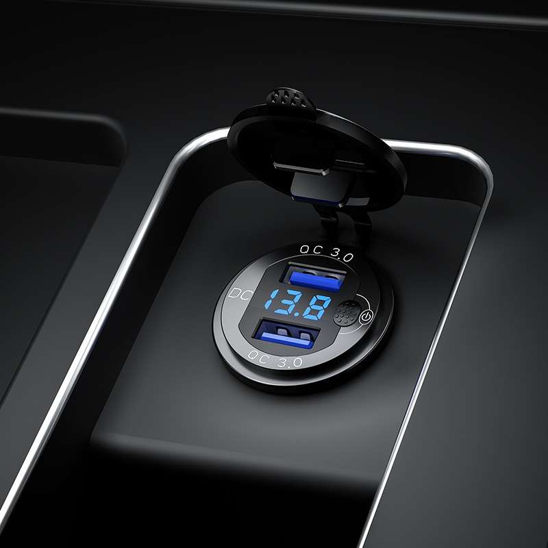 Aluminum Alloy Double QC3.0 Fast Charge With Button Switch Car USB Charger Waterproof Car Charger Sp