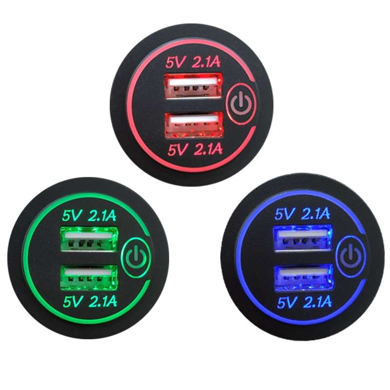 Car Motorcycle Modified Charger Double Aperture 4.2A With Touch Switch USB Car Charge(Red Light)