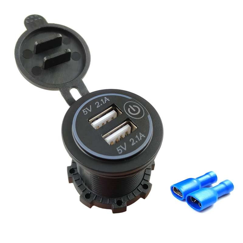 Car Motorcycle Modified Charger Double Aperture 4.2A With Touch Switch USB Car Charge(Red Light)