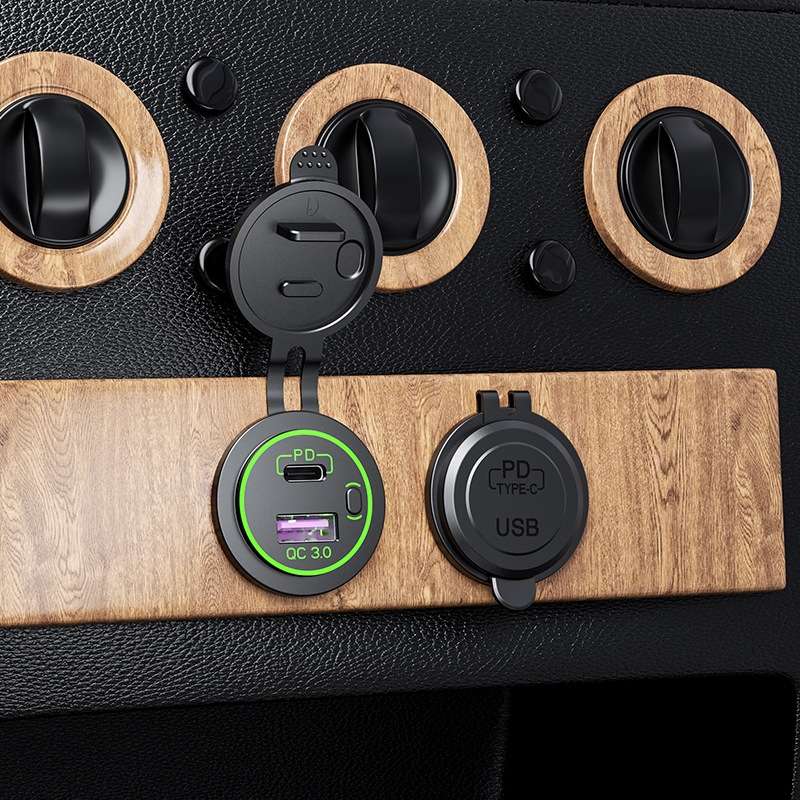 Car Motorcycle Ship Modified USB Charger Waterproof PD + QC3.0 Fast Charge, Model: Red Light With 60