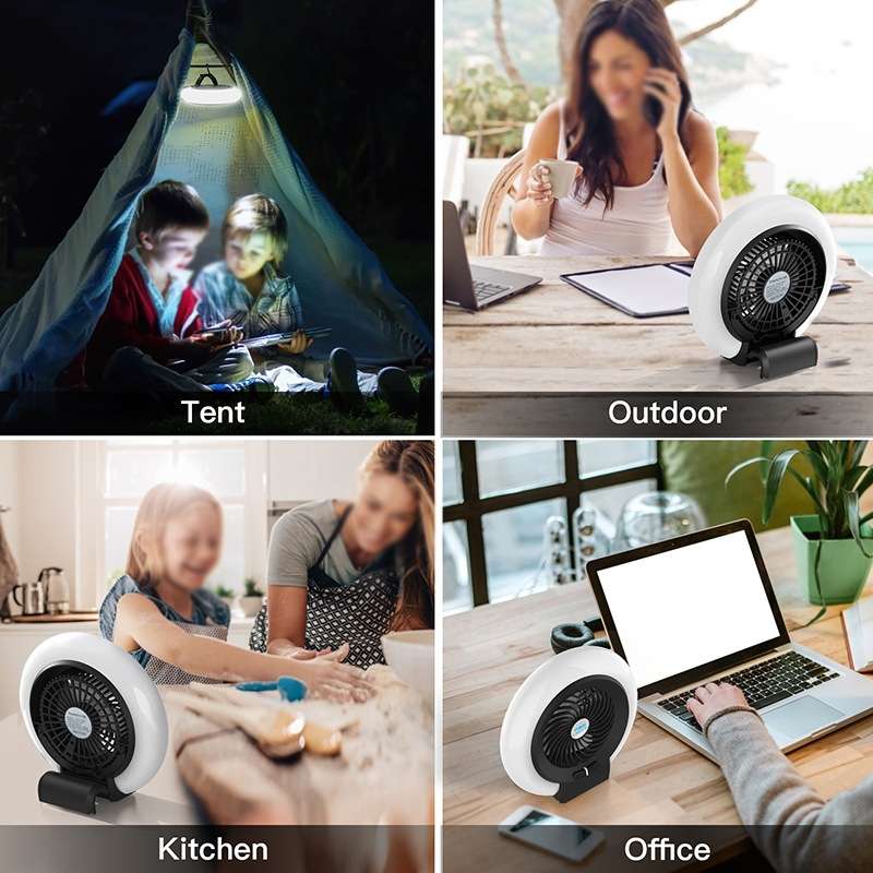 TW-8003 Outdoor Camping Light Rechargeable Camping Portable Fan(Black)