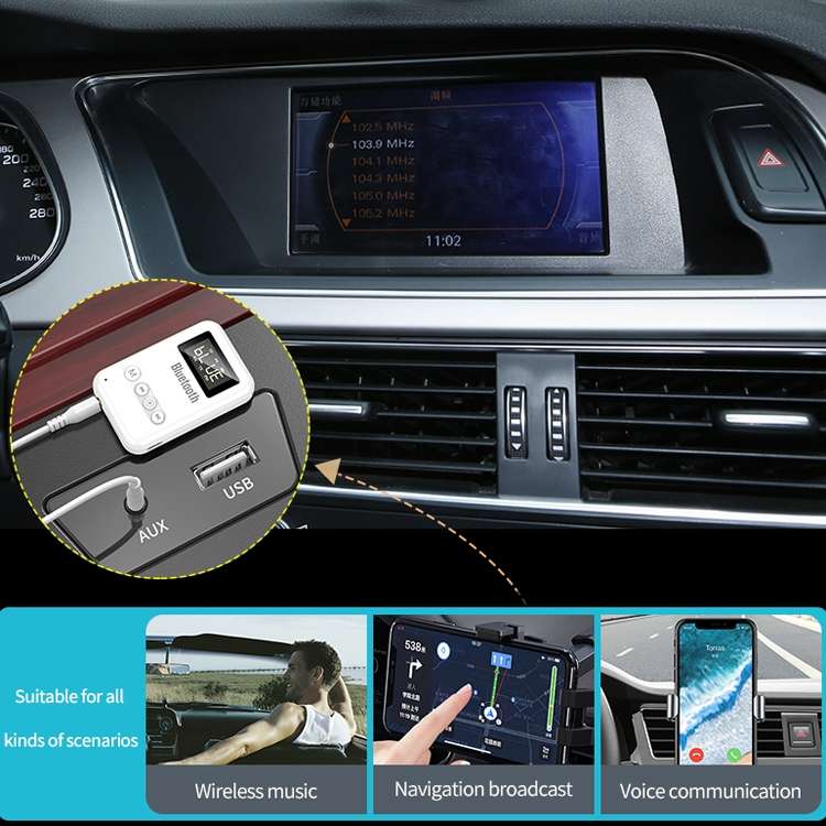 K6-W Bluetooth 5.0 Receiver Transmitter 2 in 1 Adapter Computer Speaker Car FM (White)