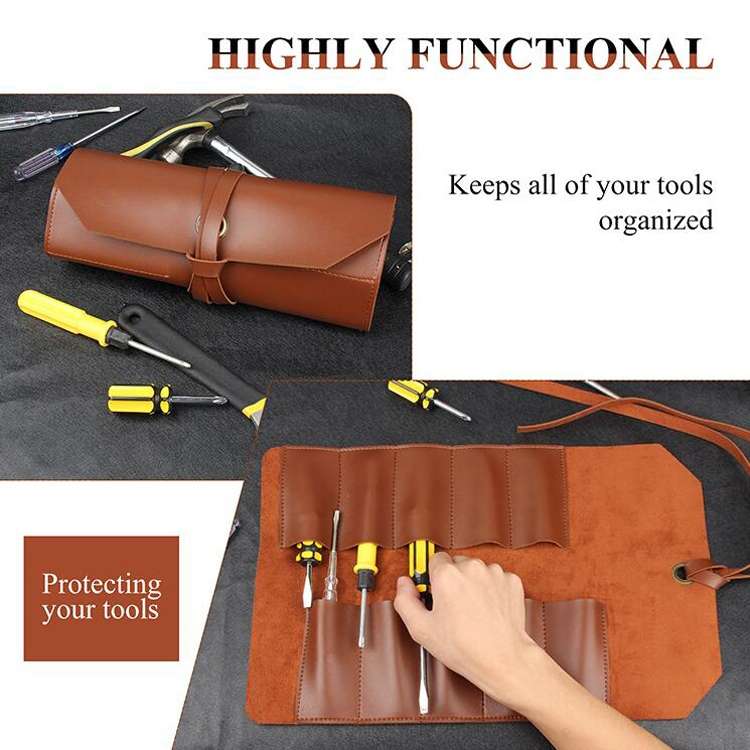 CL97 Multi-Function Toolkit Bundled Leather Tool Bag Double Thickened Two-Purpose Wrench Bag(Black)