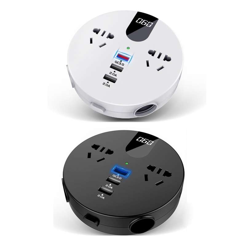 QC3.0 Car 12V 24V To 110V 220V Multi-function Inverter(Black Round)