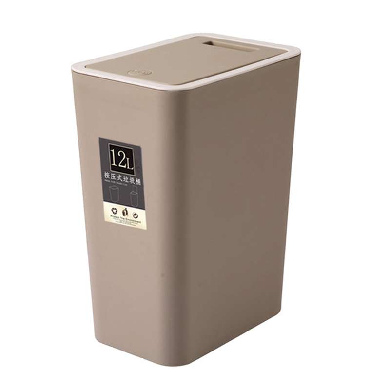 Household Rectangular Press Type 12 Liter Living Room Covered Sorting Plastic Trash Can with Cover L