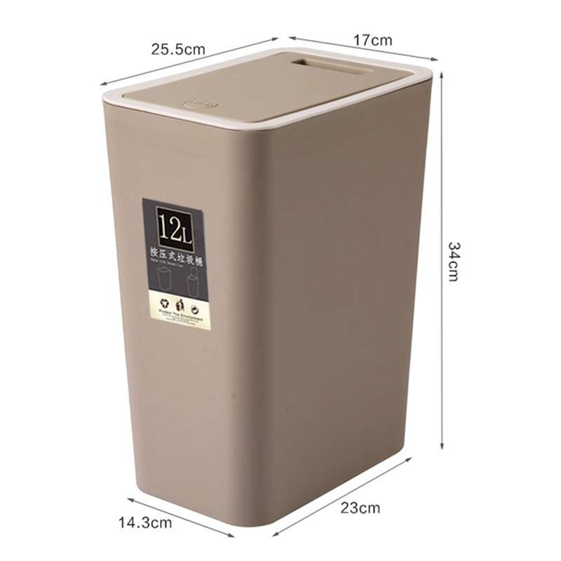 Household Rectangular Press Type 12 Liter Living Room Covered Sorting Plastic Trash Can with Cover L