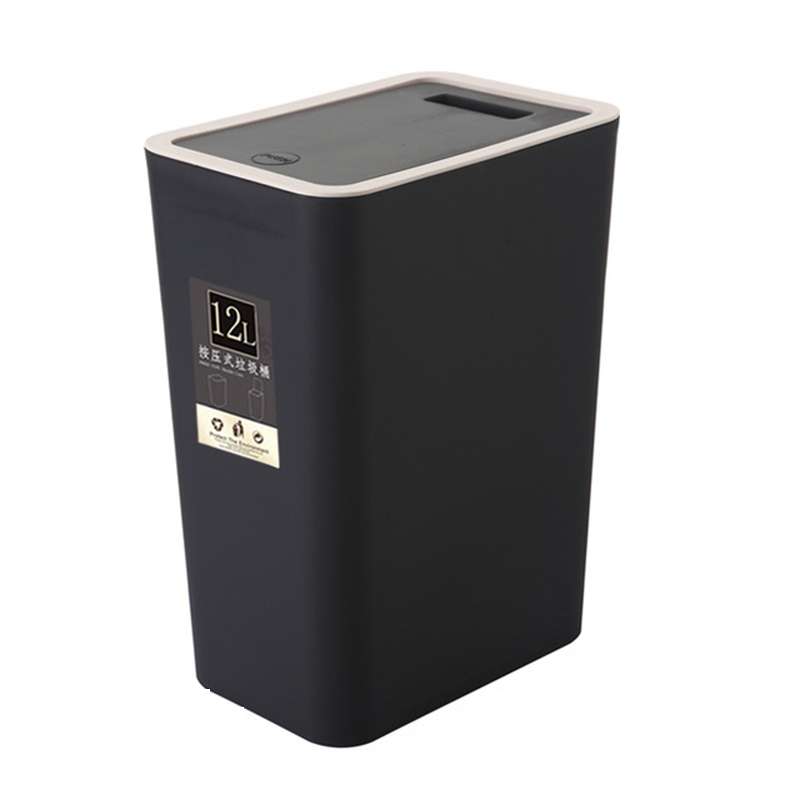 Household Rectangular Press Type 12 Liter Living Room Covered Sorting Plastic Trash Can with Cover L
