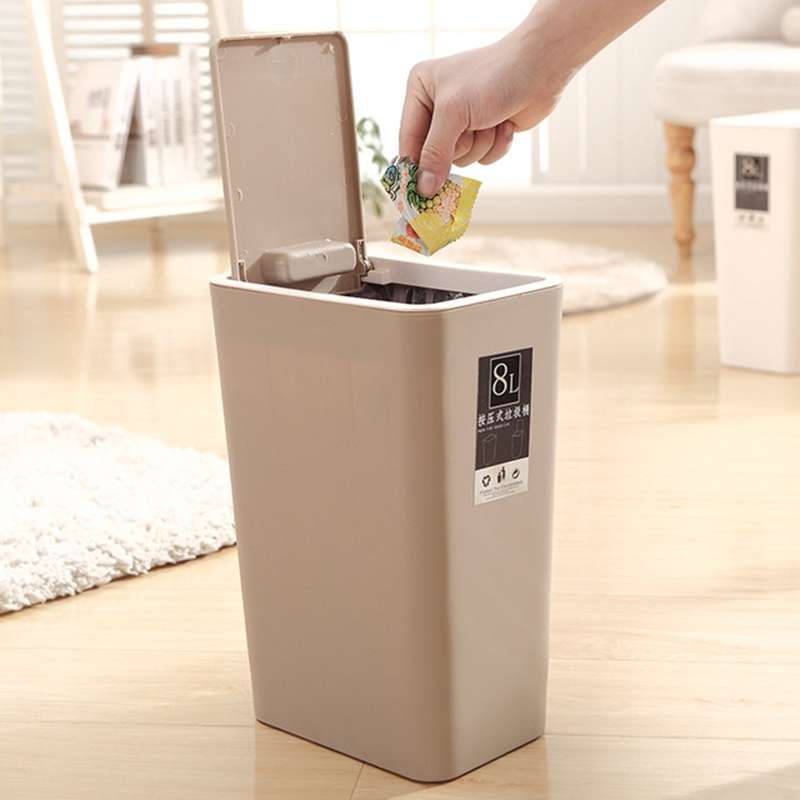 Household Rectangular Press Type 12 Liter Living Room Covered Sorting Plastic Trash Can with Cover L