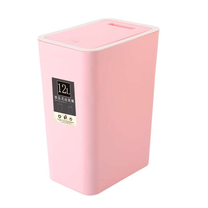 Household Rectangular Press Type 12 Liter Living Room Covered Sorting Plastic Trash Can with Cover L
