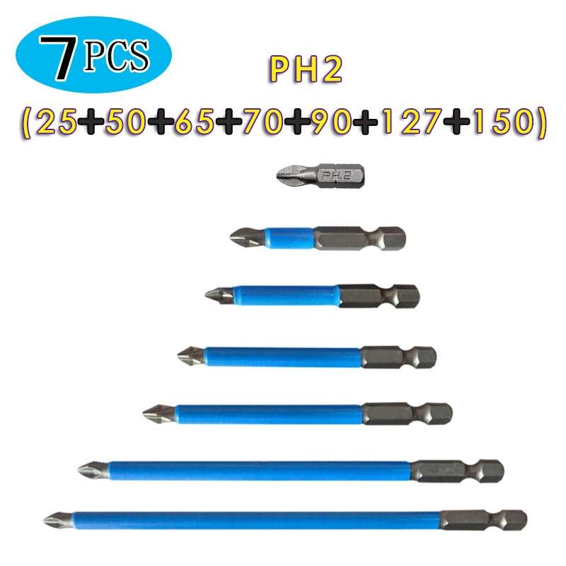 7PCS/set PH2 Strong Magnetic Hand Drill Screwdriver Mouth Anti-Slip Screwdriver Bit