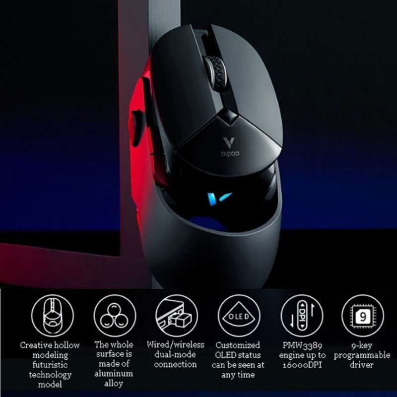 Rapoo VT960 1600 DPI 7 Keys Dual Mode Macro Programmable Symphony RGB Backlit Wireless Gaming Mouse(