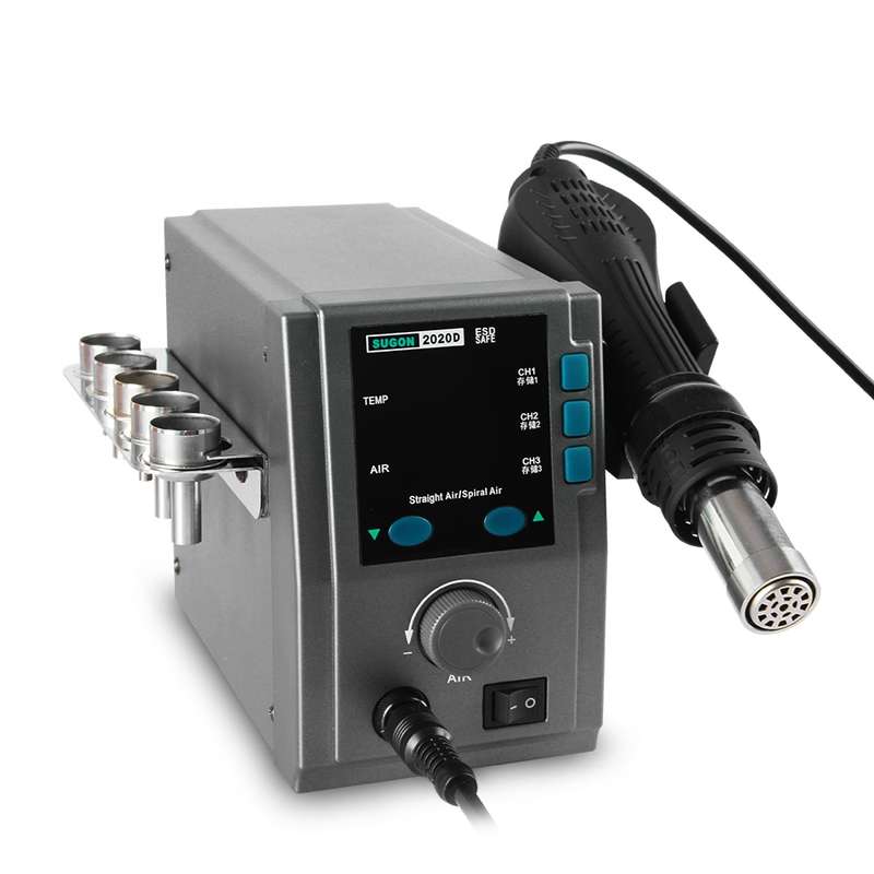 SUGON Hot Air Rework Station LED Display Temperature Adjustable Soldering Station With 5 Nozzles, EU