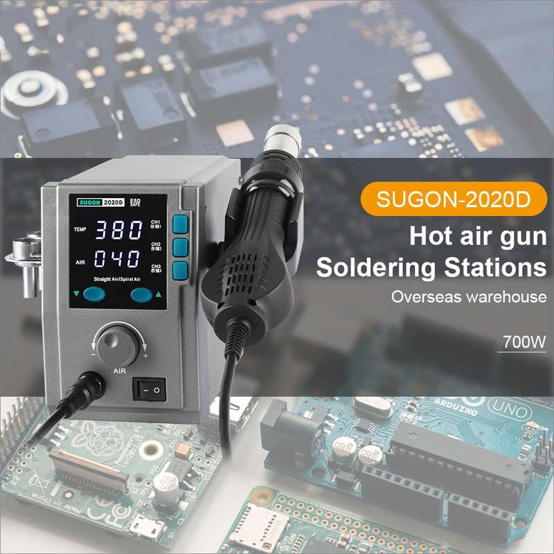 SUGON Hot Air Rework Station LED Display Temperature Adjustable Soldering Station With 5 Nozzles, EU