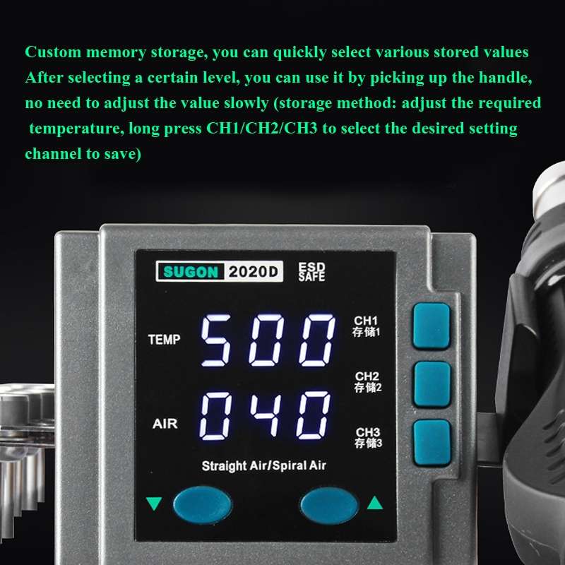 SUGON Hot Air Rework Station LED Display Temperature Adjustable Soldering Station With 5 Nozzles, EU
