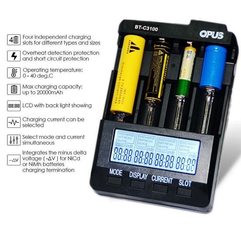 OPUS BT-C3100 Smart Smart Digital Intelligent 4-Slot Battery Charger(UK Plug)