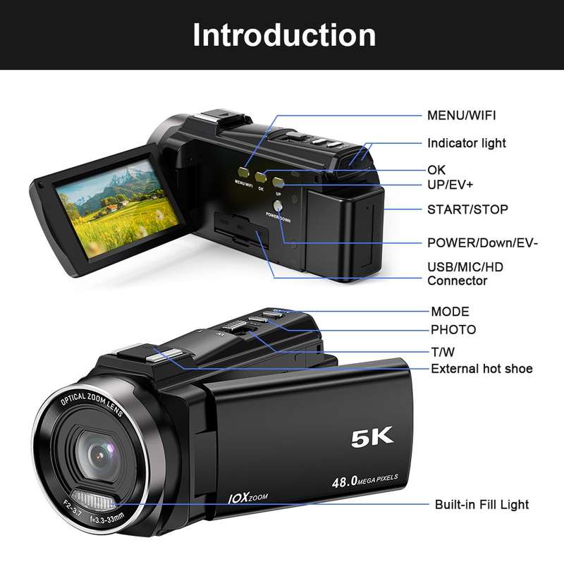 HDV265K 5K 30FPS 3.0-Inch HD Digital 3X Optical Zoom Outdoor Sports DV Camera EU Plug(Black)