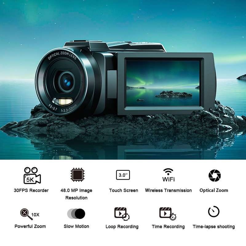 HDV265K 5K 30FPS 3.0-Inch HD Digital 3X Optical Zoom Outdoor Sports DV Camera EU Plug(Black)