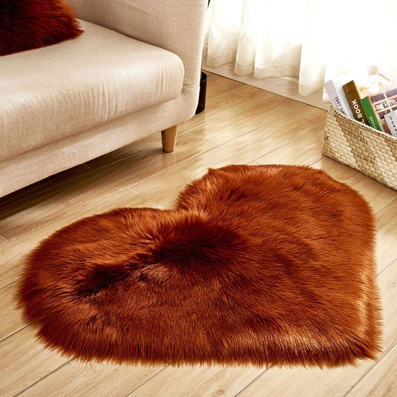 Love Heart Rugs Artificial Wool Sheepskin Hairy Carpet Faux Floor Mat Fur Plain Fluffy Soft Area Rug