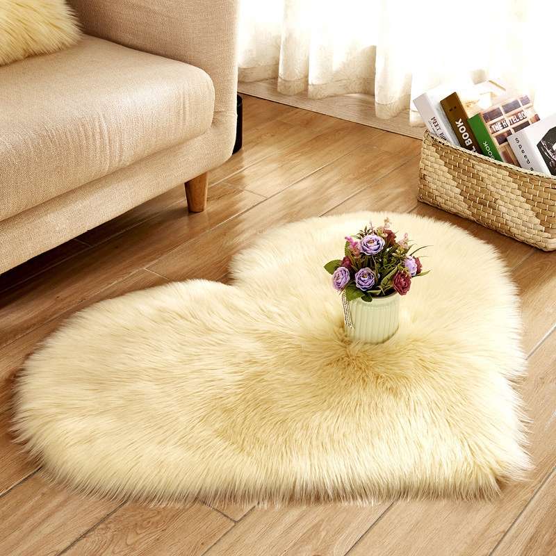 Love Heart Rugs Artificial Wool Sheepskin Hairy Carpet Faux Floor Mat Fur Plain Fluffy Soft Area Rug