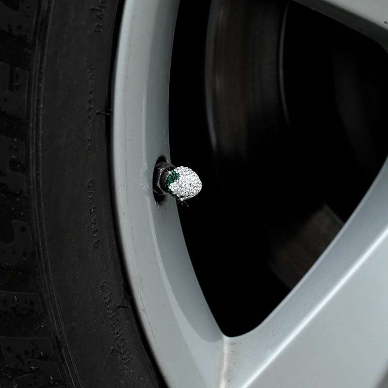 Metal Car Universal Diamond-studded Strawberry Valve Cap Copper Valve Cover(White)
