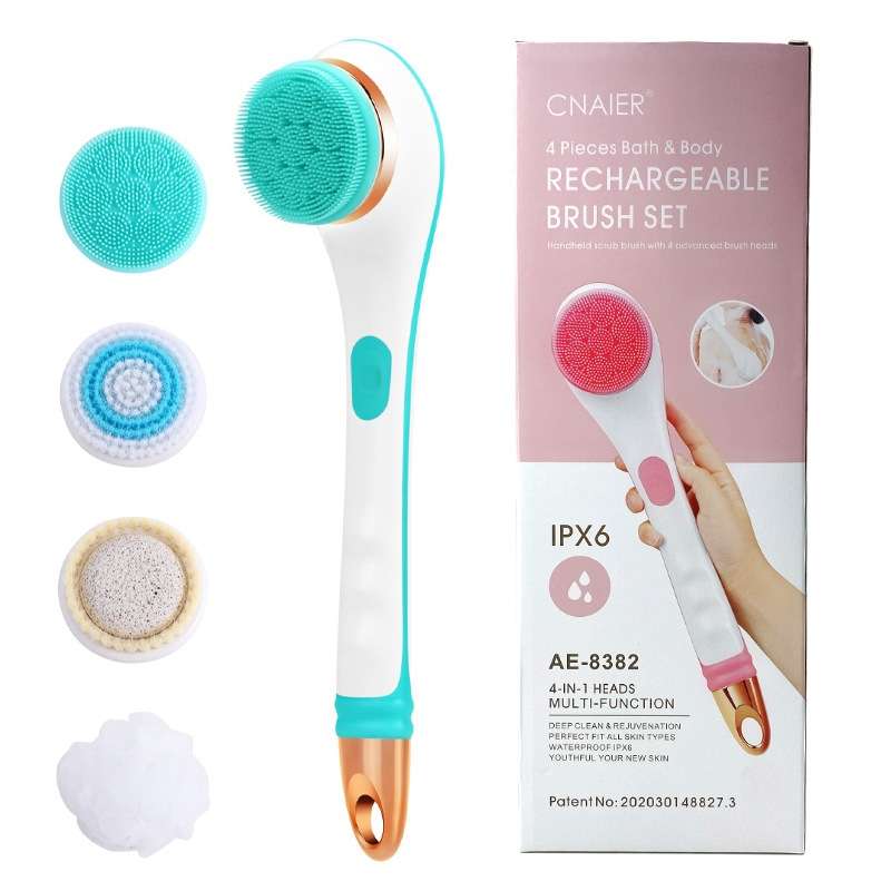 Electric Bath Massage Brush 4 In 1 Multi-Function Long-Handled Scrubbing Device(Pink)